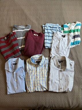 Men's Preppy Smart Casual Lot 9pc Size M Striped Sweaters and Shirts